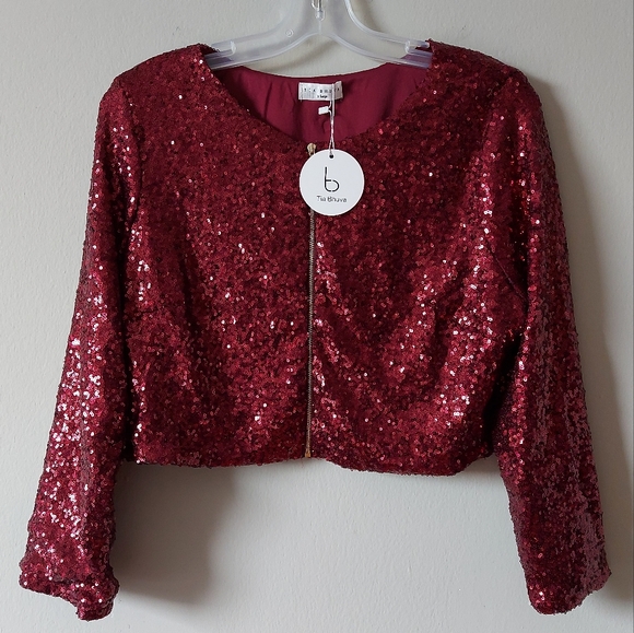 Tia Bhuva Cropped Sequin Top 3/4 Sleeve Lined Festive Blouse zip Jacket NWTsz XL - Picture 4 of 10